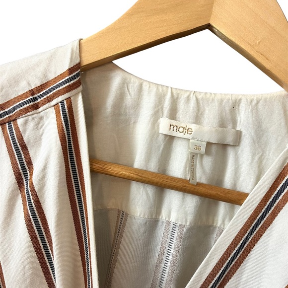 Maje Stripe Tan Brown White Striped Piene Short Sleeve Jumpsuit 36 - Picture 3 of 3